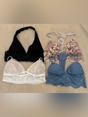 Victoria Secret Lace Bralette Bundle - Black, White, Blue, Floral (4) NWOT SZ L